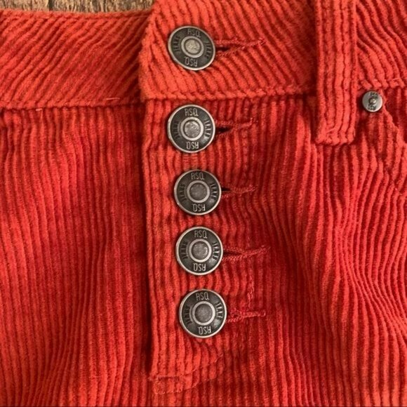 RSQ Red Corduroy Mini Skirt With Frayed Hem & Button Front Size 3 - Picture 2 of 5